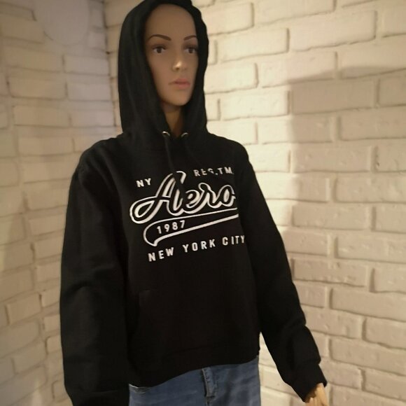 Aeropostale Black with White Lettering Ladies Hoodie - Picture 1 of 7